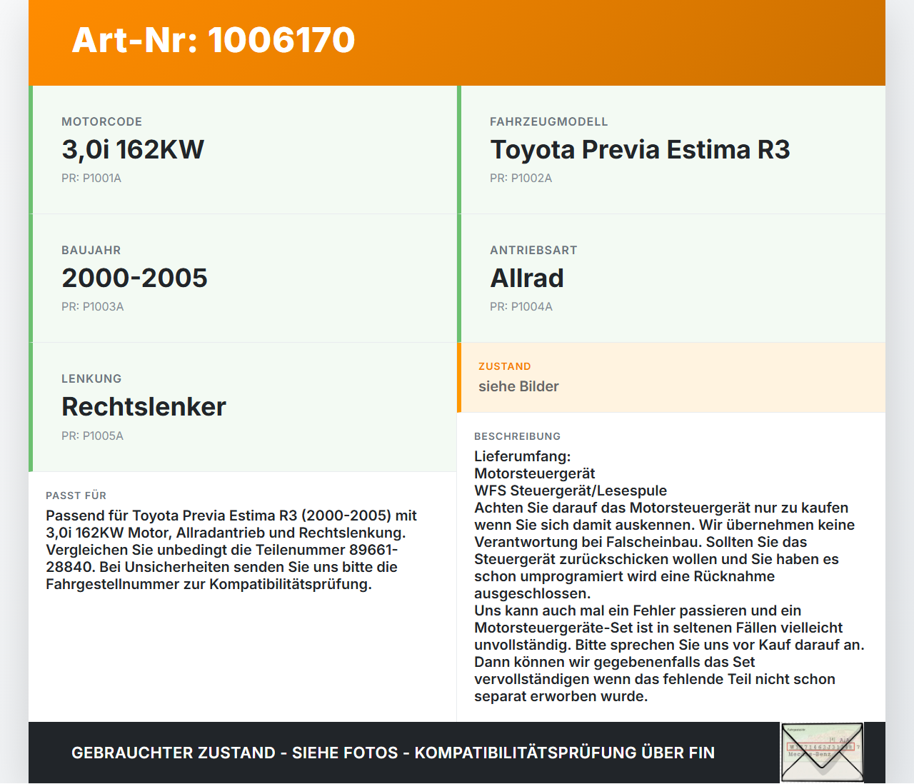 Toyota Previa Estima R3 00-05 3,0i 162KW Satz Motorsteuergerät ECU Toyota Previa Estima R3 00-05 01.07.2000... Vorschau 3