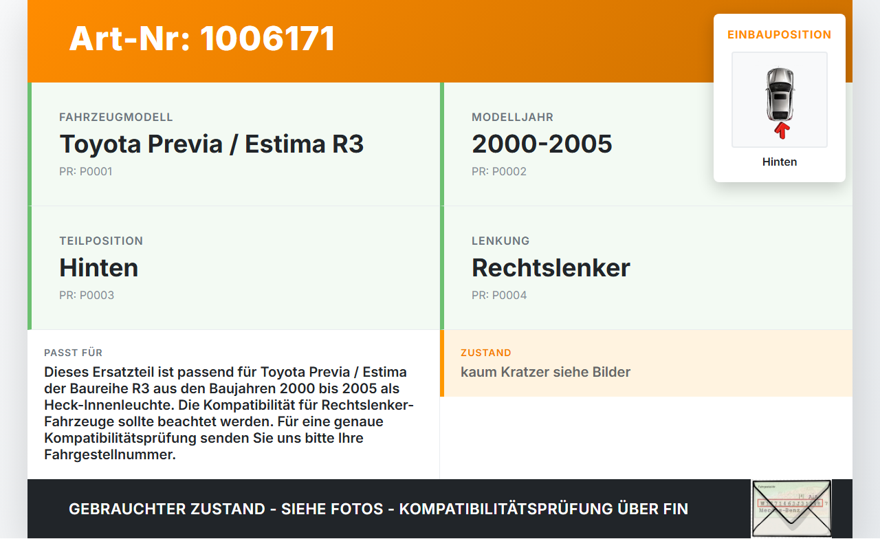 Toyota Previa Estima R3 00-05 Innenleuchte Innenraumleuchte Hinten Toyota Previa Estima R3 00-05 01.07.2000 gebraucht Vorschau 3