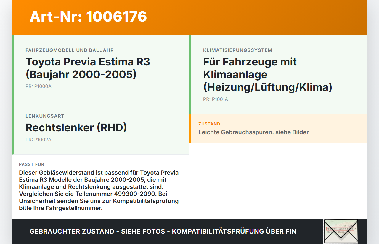 Toyota Previa Estima R3 00-05 Widerstand Gebläse Lüfter Toyota Previa Estima R3 00-05 01.07.2000 499300-2090 gebraucht Vorschau 3