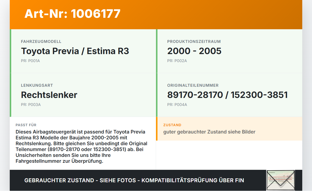 Toyota Previa Estima R3 00-05 Airbagsteuergerät Steuergerät für Airbag Toyota Previa Estima R3 00-05 01.07.2000... Vorschau 3