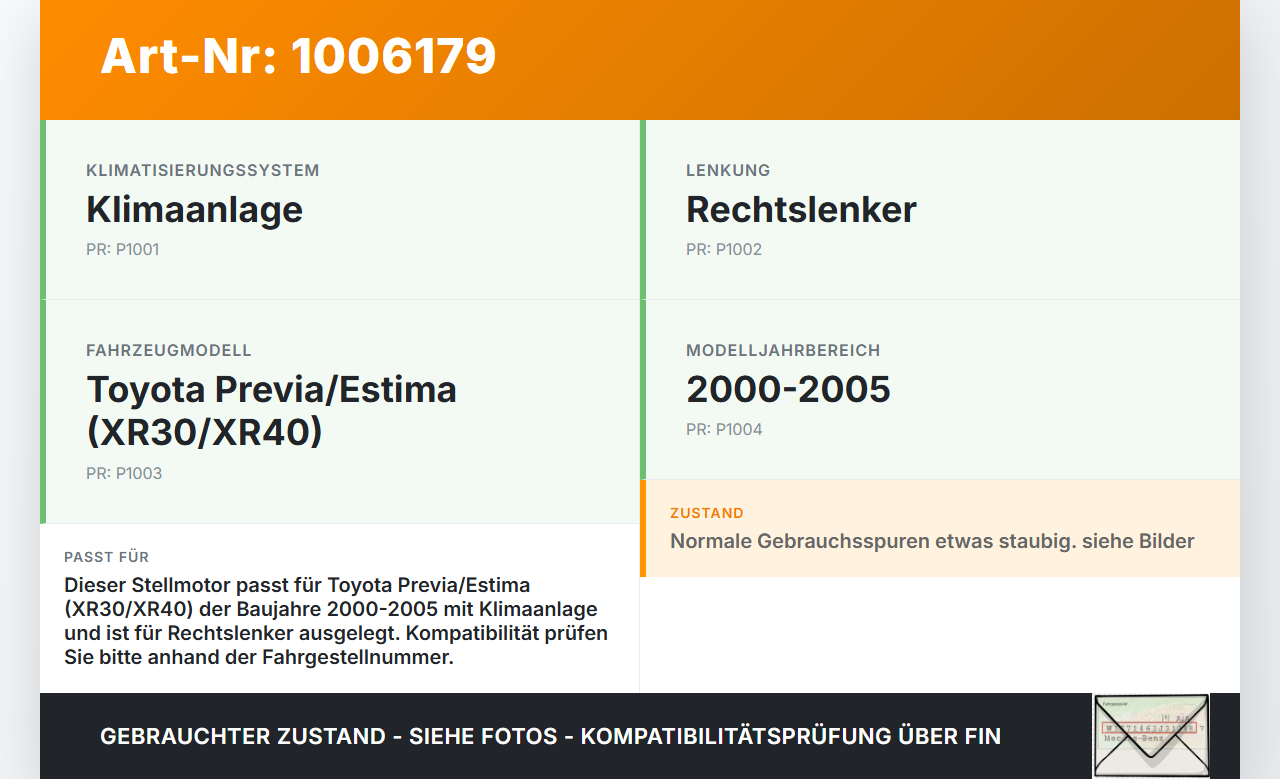 Toyota Previa Estima R3 00-05 Stellmotor für Heizung Gebläse Toyota Previa Estima R3 00-05 01.07.2000 063700-8410... Vorschau 3