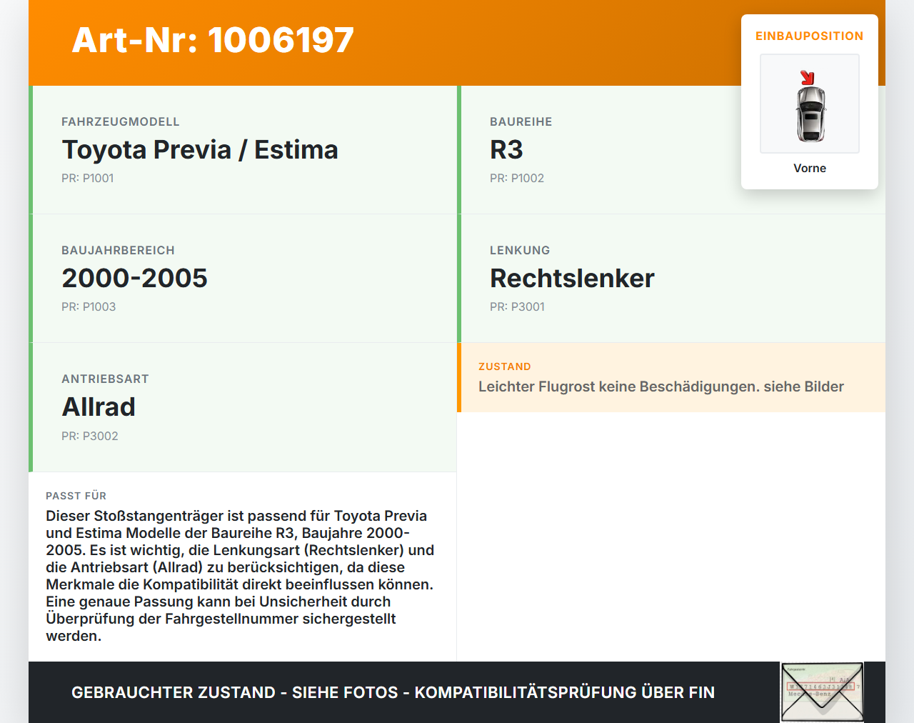 Toyota Previa Estima R3 00-05 Stoßstangenträger Stoßfängerträger Querträger Vorne Toyota Previa Estima R3 00-05... Vorschau 3