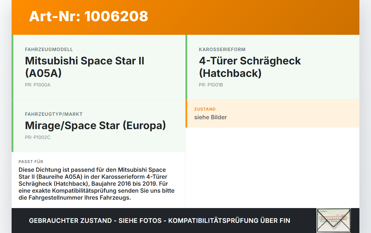 Mitsubishi Space Star II 16-19 Dichtung Rahmen für Heckklappe Kofferraum Mitsubishi Space Star II 16-19 07.09.2017... Vorschau 3