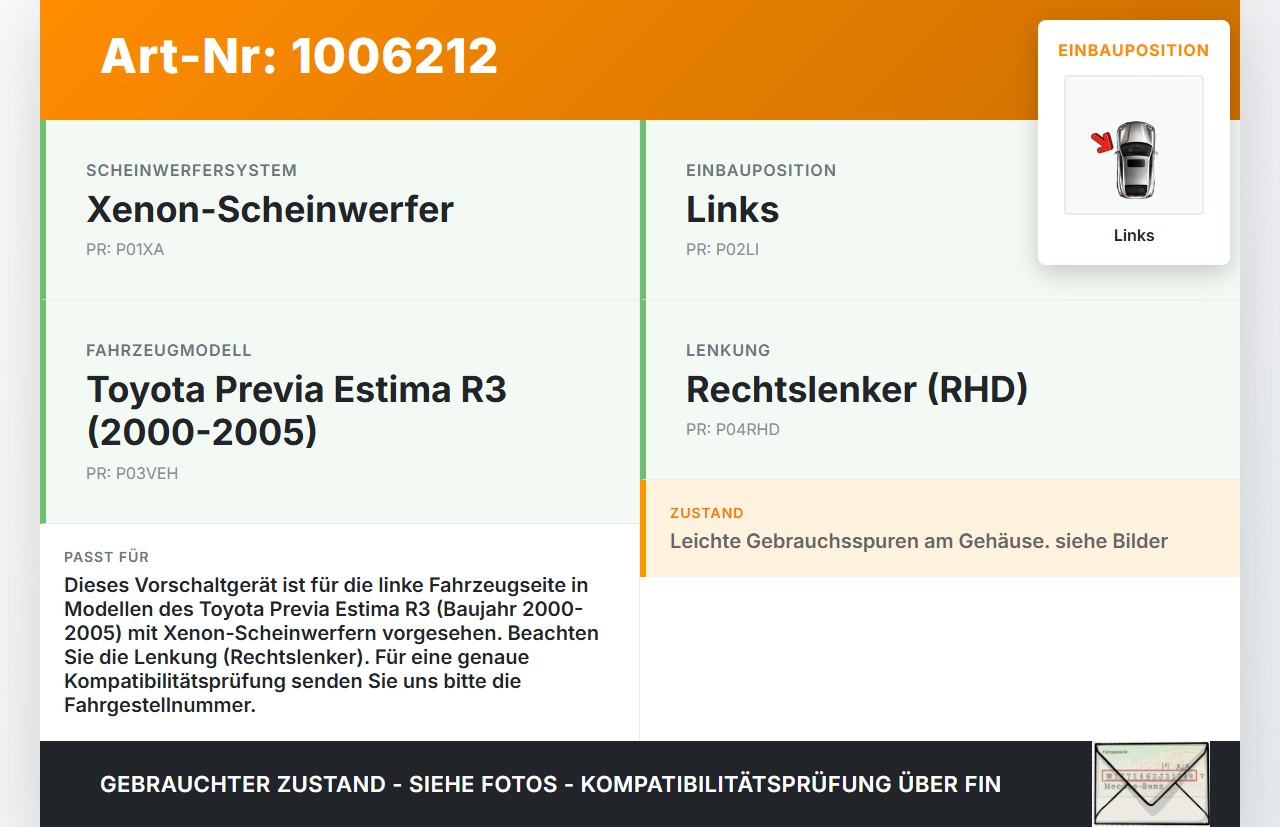 Toyota Previa Estima R3 00-05 Xenon Vorschaltgerät Links Toyota Previa Estima R3 00-05 01.07.2000 85967-30050... Vorschau 3