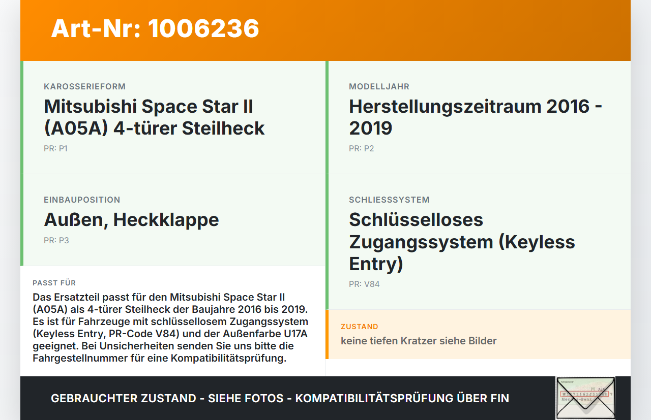 Mitsubishi Space Star II 16-19 Griffleiste Griff aussen für Heckklappe U17A Mitsubishi Space Star II 16-19... Vorschau 3