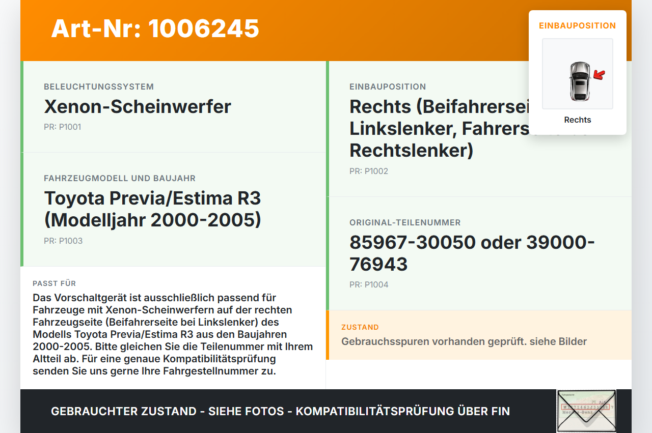 Toyota Previa Estima R3 00-05 Xenon Vorschaltgerät Steuergerät Ballast Rechts Toyota Previa Estima R3 00-05... Vorschau 3
