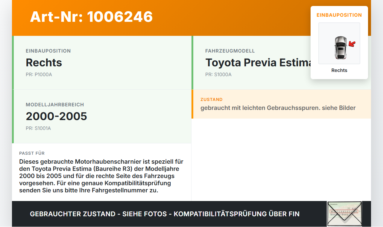 Toyota Previa Estima R3 00-05 Scharnier für Motorhaube Motorhaubenscharnier Rechts Toyota Previa Estima R3 00-05... Vorschau 3