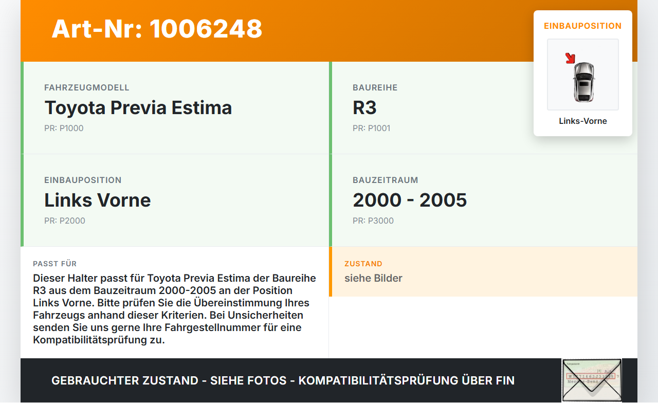Toyota Previa Estima R3 00-05 Halter Träger Führung Aufnahme für Kotflügel Links Vorne Toyota Previa Estima R3... Vorschau 3