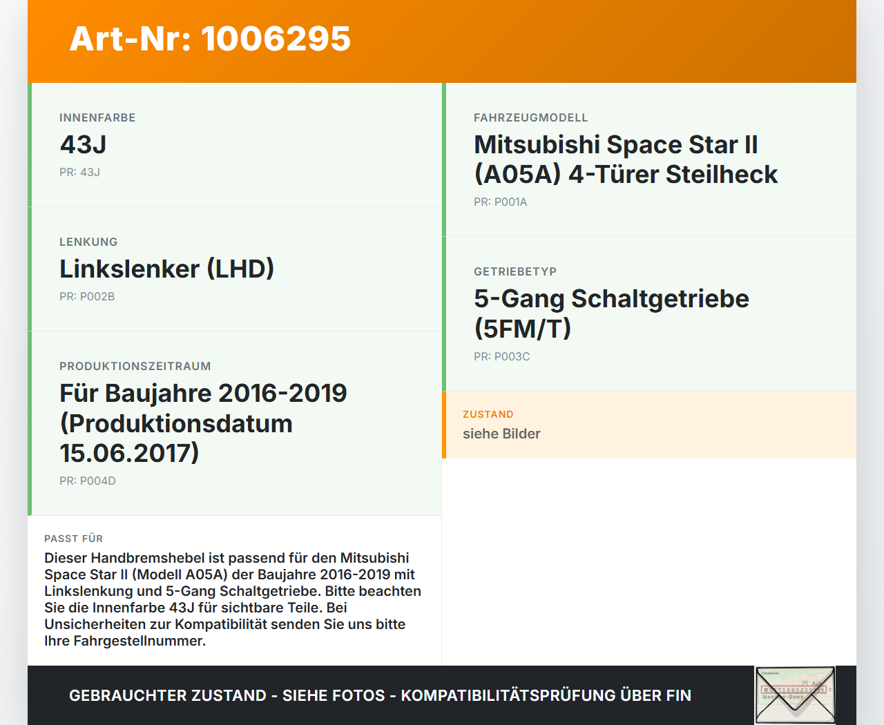 Mitsubishi Space Star II 16-19 Handbremshebel Hebel für Handbremse Bremshebel Mitsubishi Space Star II 16-19... Vorschau 3