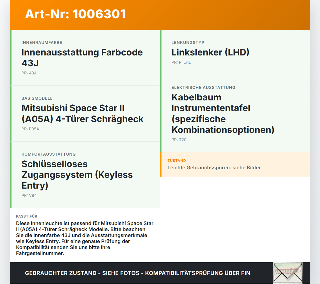 Mitsubishi Space Star II 16-19 Innenleuchte Innenraumleuchte Mitsubishi Space Star II 16-19 07.09.2017 8401A149HA... Vorschau 3
