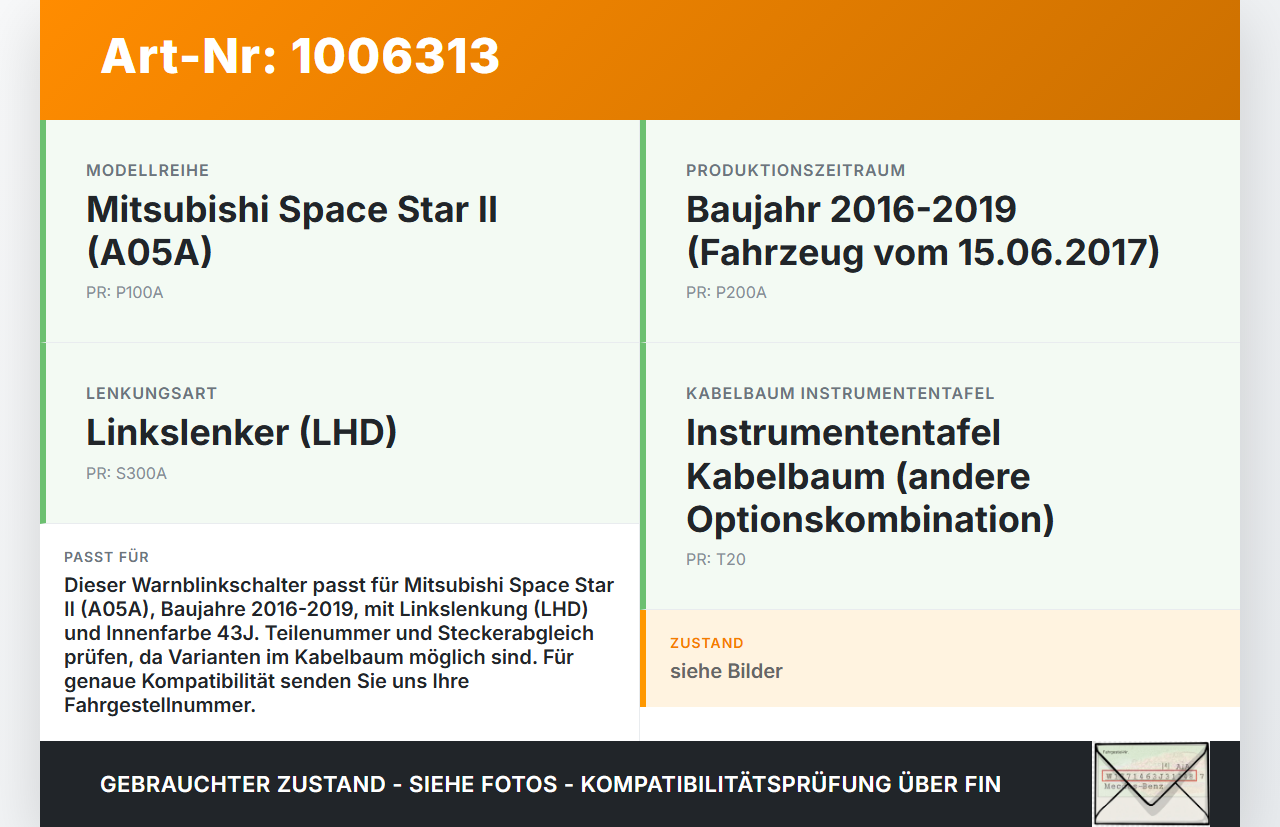 Mitsubishi Space Star II 16-19 Warnblinkschalter Schalter Mitsubishi Space Star II 16-19 07.09.2017 8614A132 gebraucht Vorschau 3