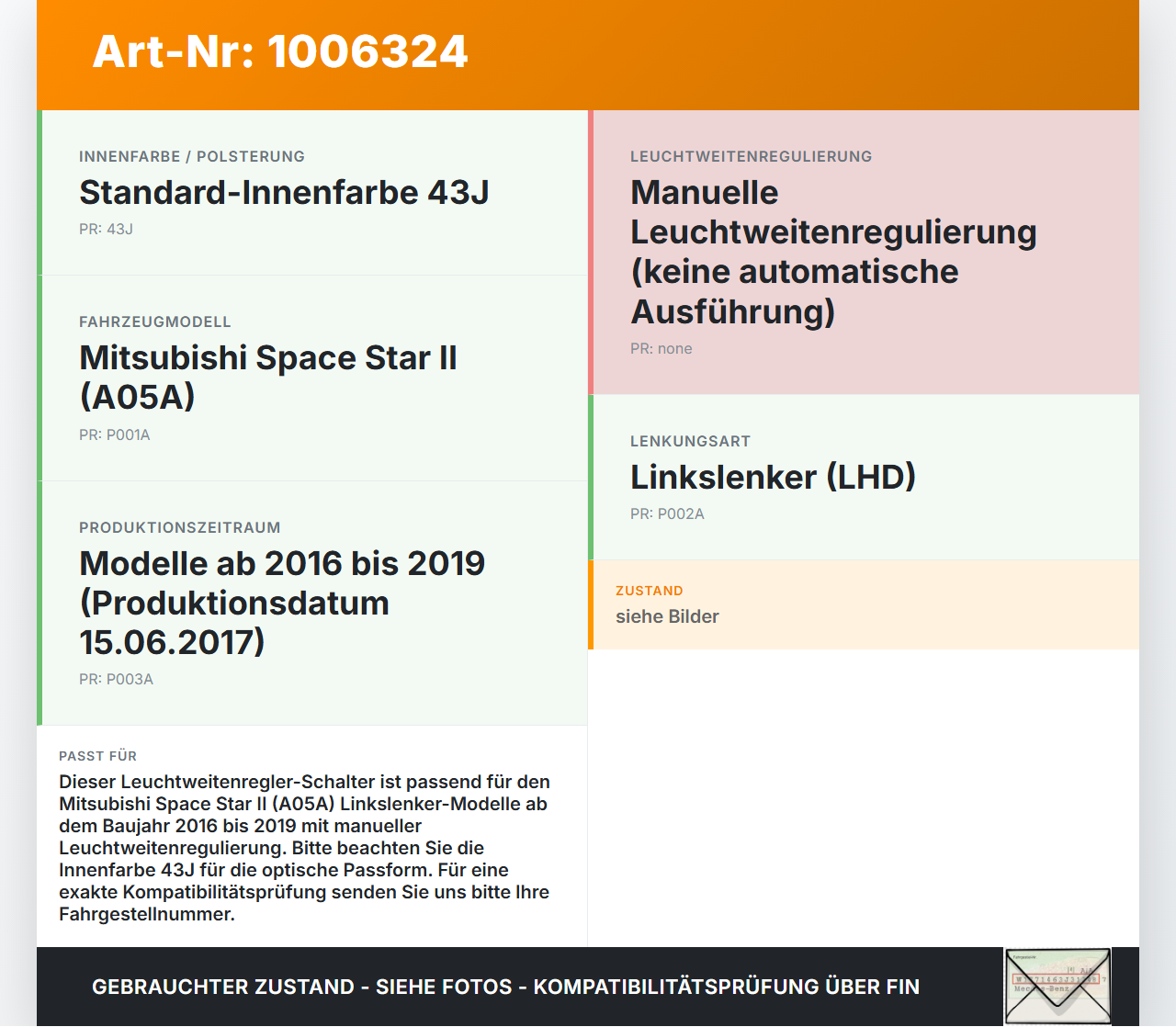 Mitsubishi Space Star II 16-19 LWR Schalter Leuchtweitenregler Mitsubishi Space Star II 16-19 07.09.2017 8614A138... Vorschau 3