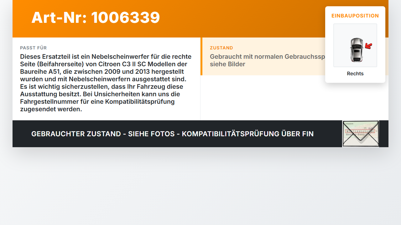 Citroen C3 II SC 09-13 Nebelscheinwerfer Rechts orig Citroen C3 II SC 09-13 03.05.2011 6206N0 gebraucht Vorschau 3