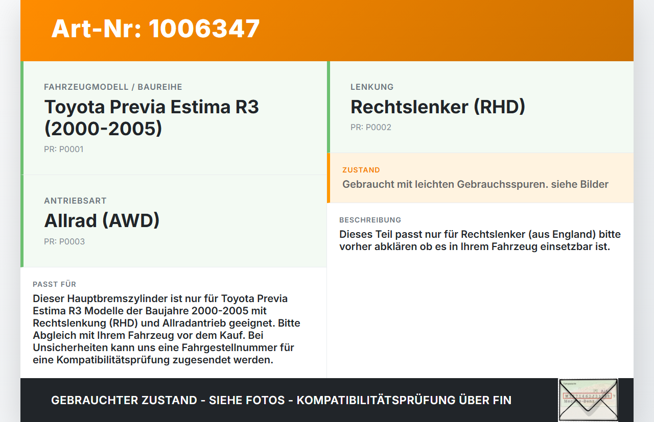 Toyota Previa Estima R3 00-05 RHD Hauptbremszylinder Bremszylinder Toyota Previa Estima R3 00-05 01.07.2000 gebraucht Vorschau 3