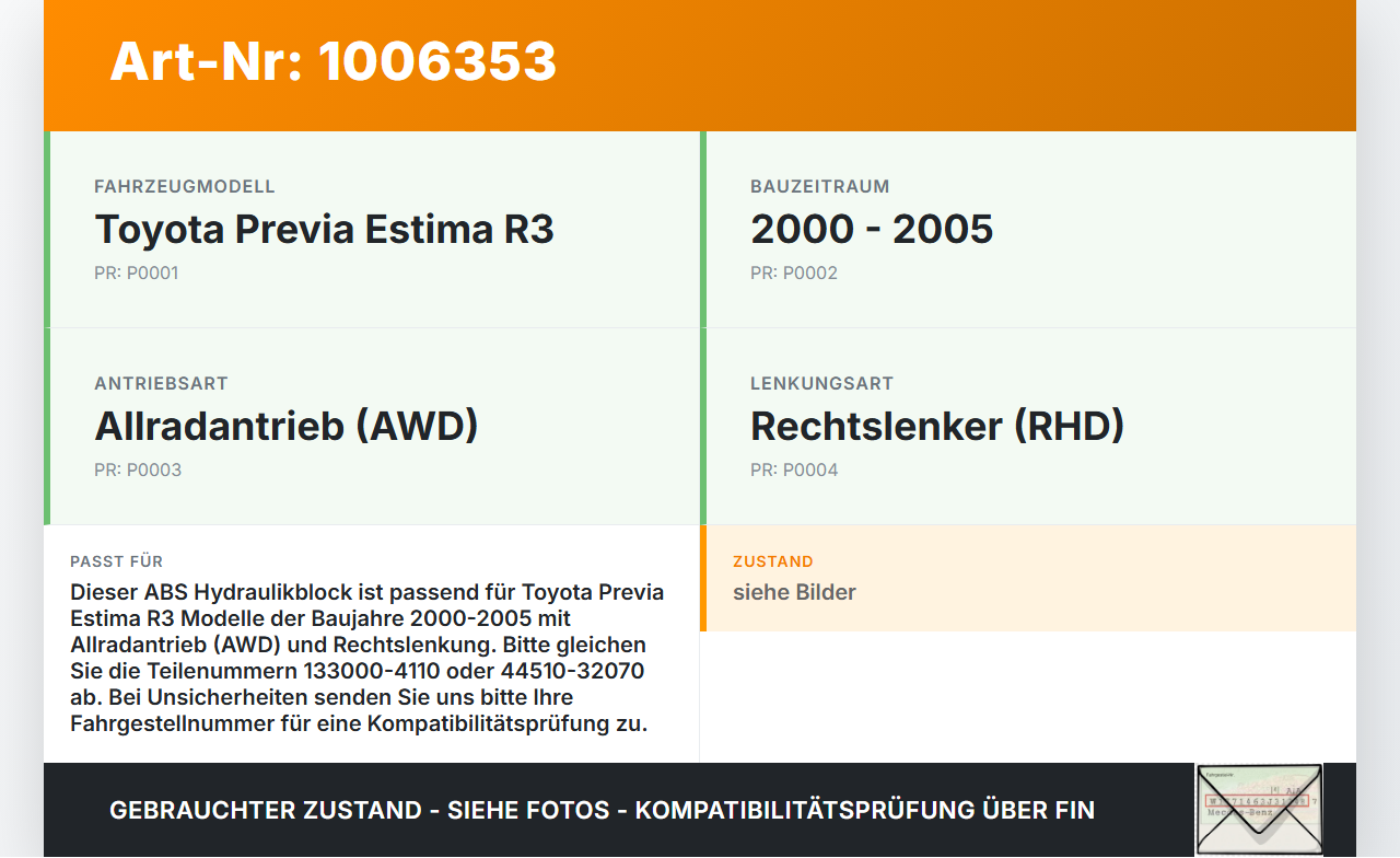 Toyota Previa Estima R3 00-05 ABS Steuergerät Hydraulikblock Toyota Previa Estima R3 00-05 01.07.2000 133000-4110... Vorschau 3