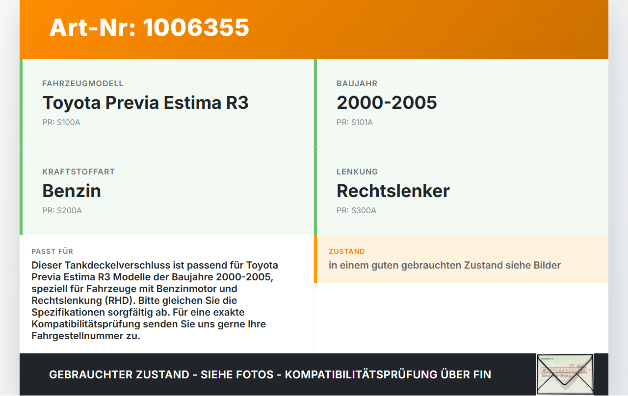 Toyota Previa Estima R3 00-05 Tankdeckel Verschluss Tankverschluss Toyota Previa Estima R3 00-05 01.07.2000 gebraucht Vorschau 3