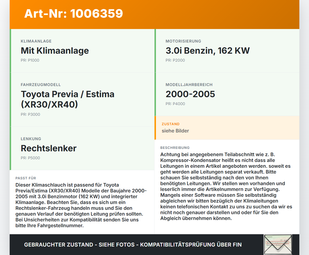Toyota Previa Estima R3 00-05 3,0i 162KW Klimaschlauch Klimaleitung Drcukschalter Toyota Previa Estima R3 00-05... Vorschau 3