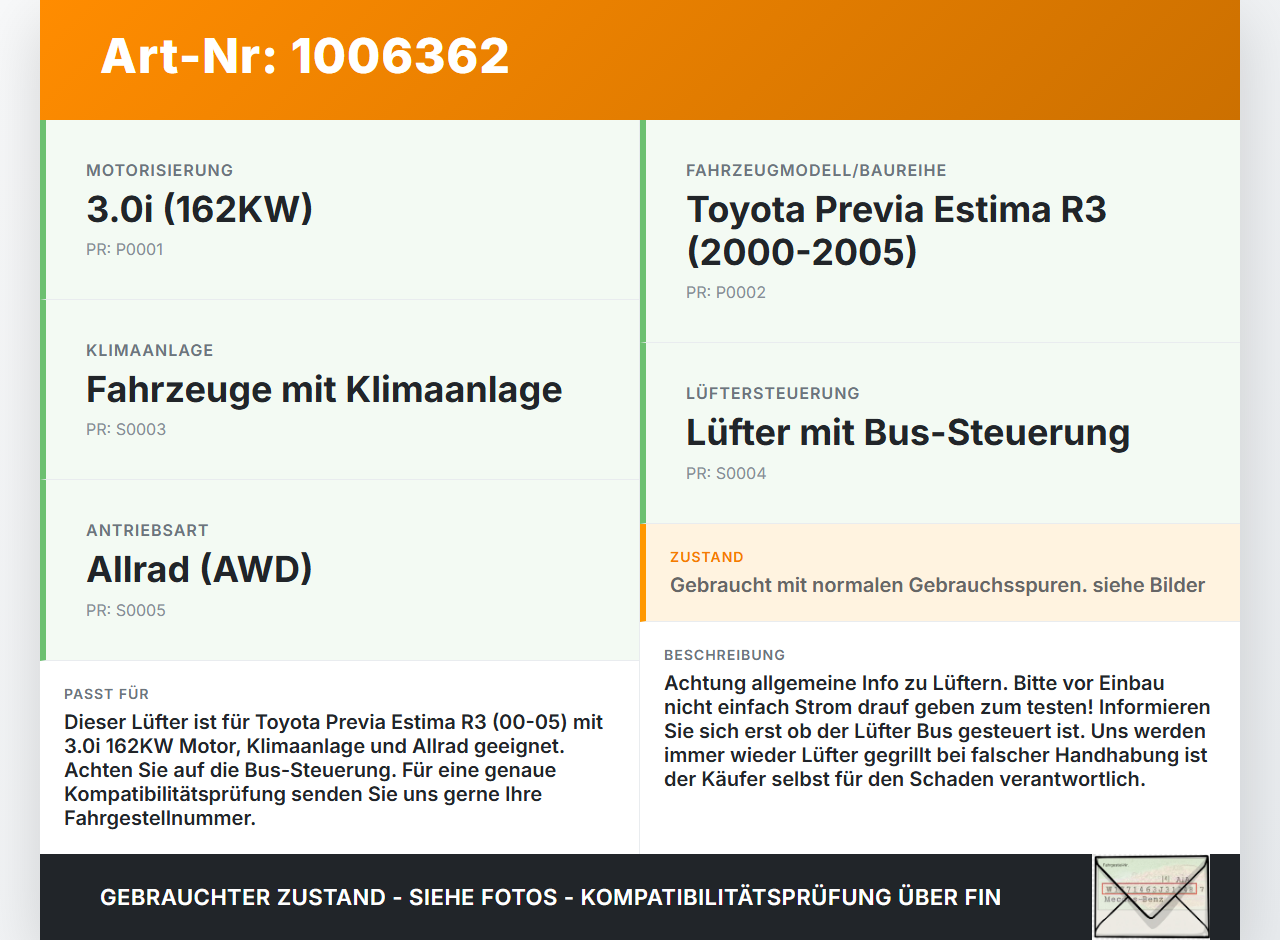 Toyota Previa Estima R3 00-05 3,0i 162KW Lüfter Ventilator f. Kühler Toyota Previa Estima R3 00-05 01.07.2000... Vorschau 3