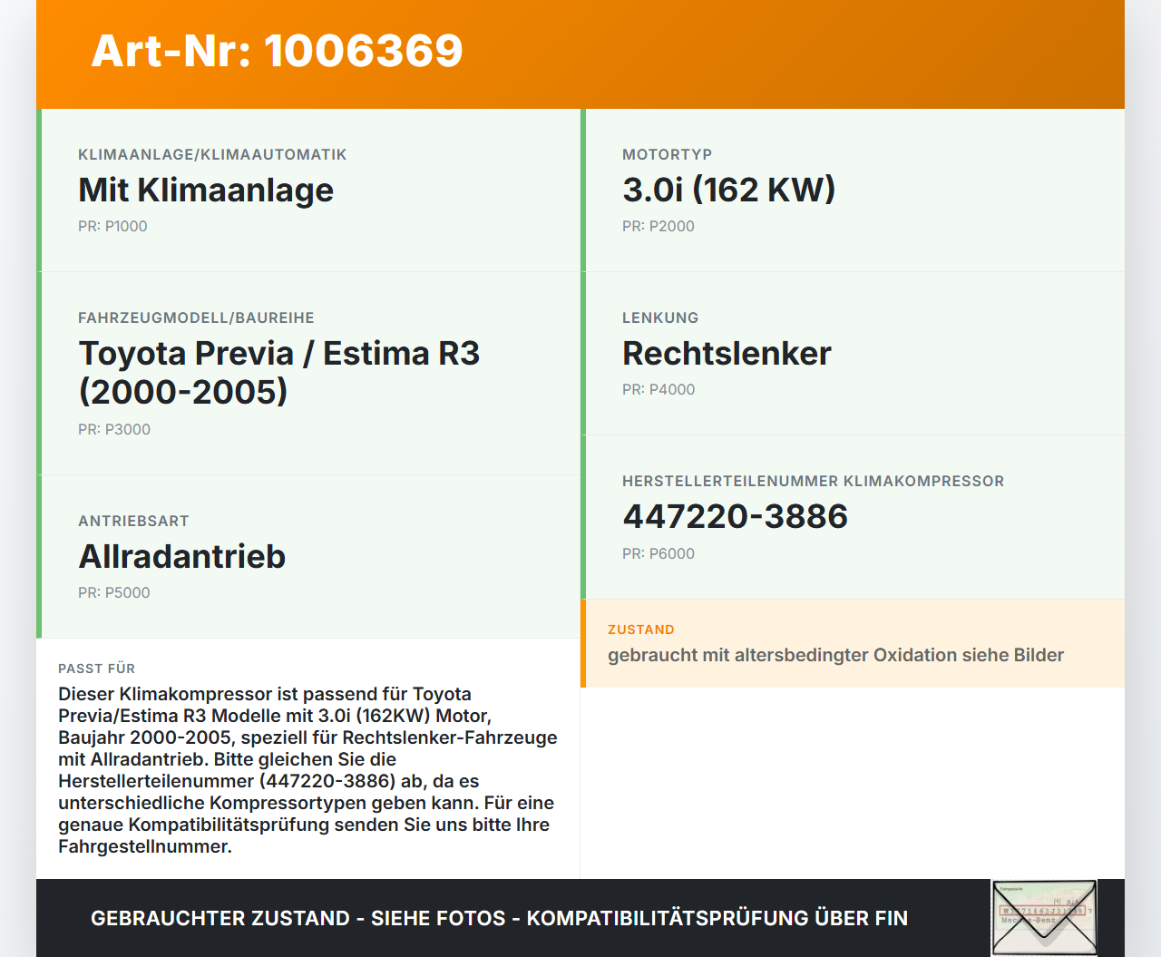 Toyota Previa Estima R3 00-05 3,0i 162KW Klimakompressor Klima Kompressor Toyota Previa Estima R3 00-05 01.07.2000... Vorschau 3