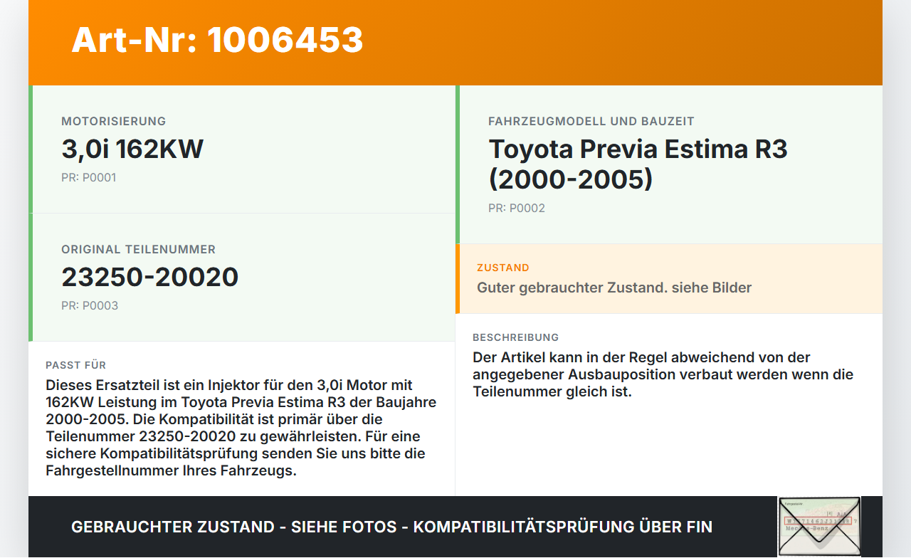 Toyota Previa Estima R3 00-05 3,0i 162KW Injektor Einspritzdüse Zyl.5 Toyota Previa Estima R3 00-05 01.07.2000... Vorschau 3