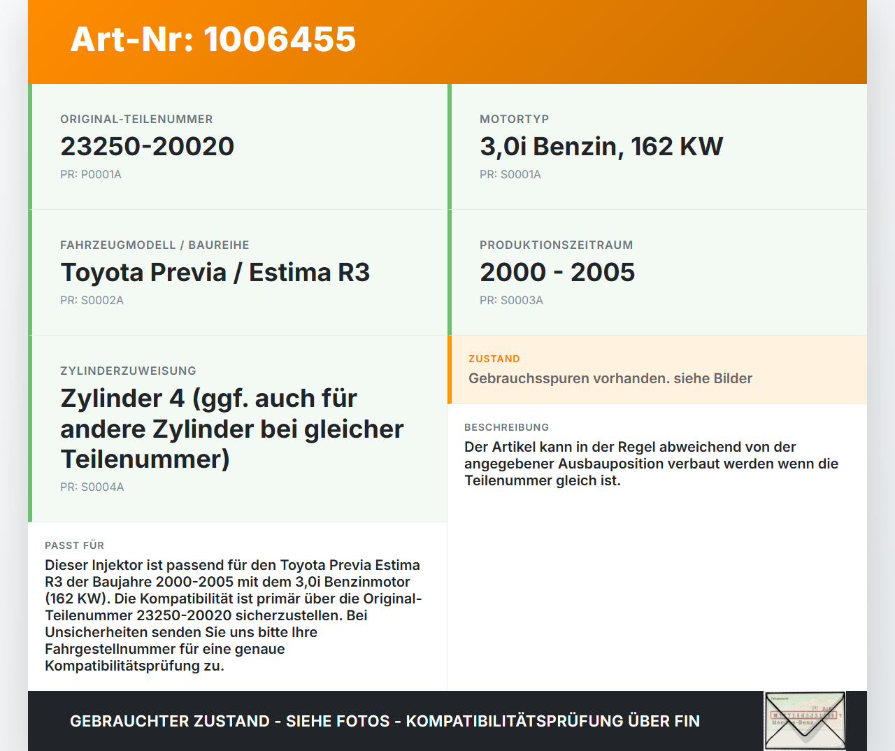 Toyota Previa Estima R3 00-05 3,0i 162KW Injektor Einspritzdüse Zyl.4 Toyota Previa Estima R3 00-05 01.07.2000... Vorschau 3