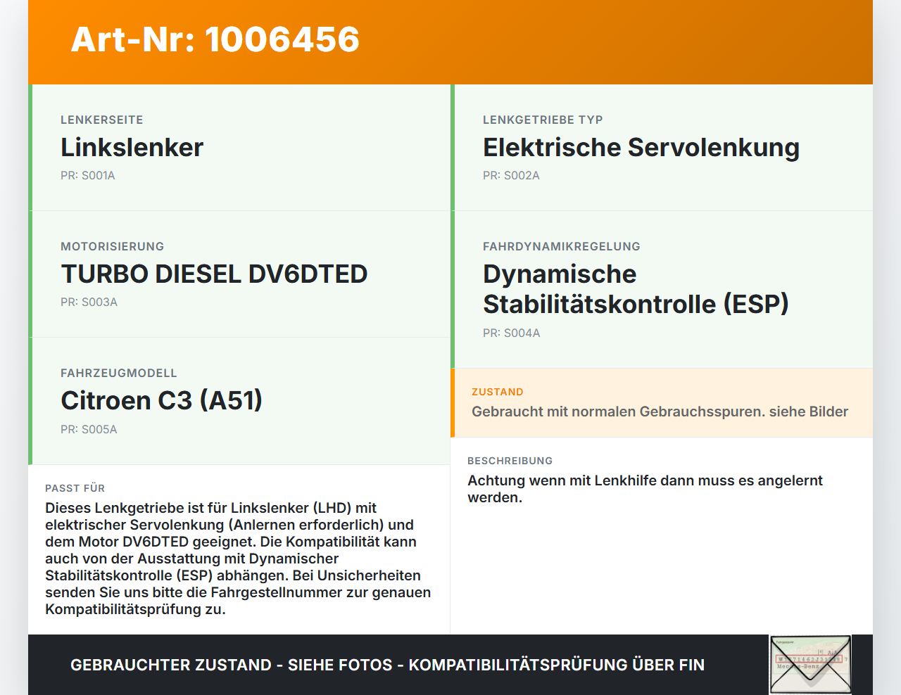 Citroen C3 II SC 09-13 Lenkgetriebe Servolenkung Citroen C3 II SC 09-13 03.05.2011 28181044 C1025-00500 gebraucht Vorschau 3