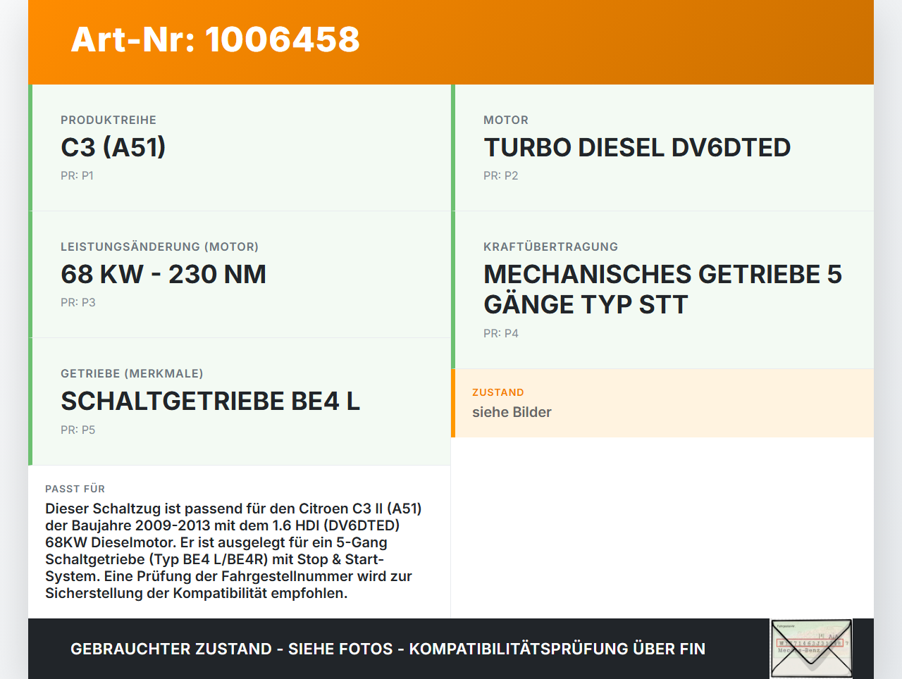Citroen C3 II SC 09-13 HDI 1,6 68KW Schaltzug Schaltseilzug Schaltseil Citroen C3 II SC 09-13 03.05.2011 gebraucht Vorschau 3