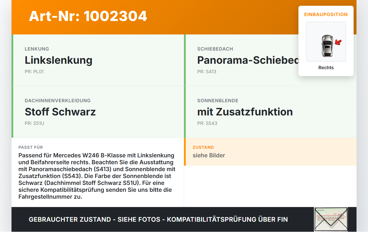 Mercedes W246 B220 11-14 Sonnenblende Rechts für Beifahrer Mercedes W246 B220 11-14 30.04.2013 A2468102600 gebraucht Vorschau 3