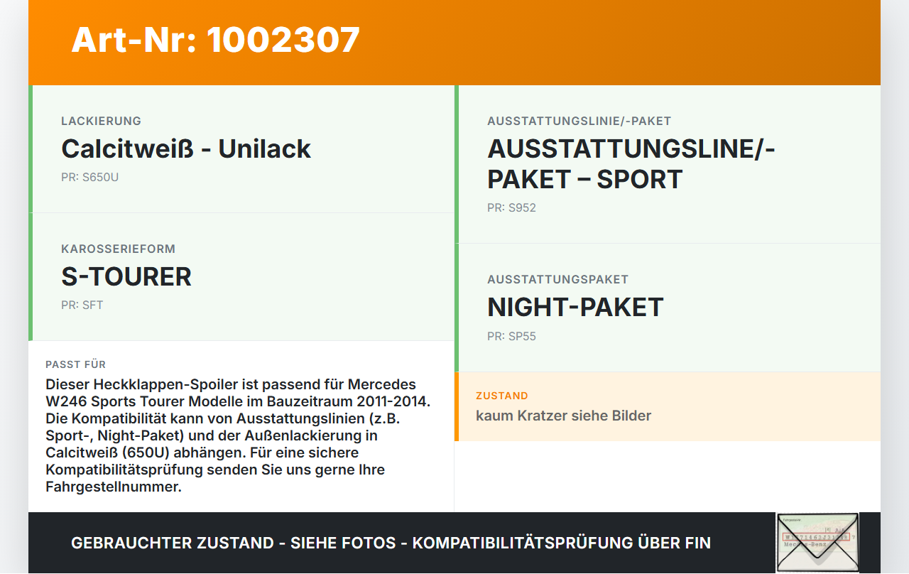 Mercedes W246 B220 11-14 Spoiler für Heckklappe 650 Mercedes W246 B220 11-14 30.04.2013 A2467900388 gebraucht Vorschau 3