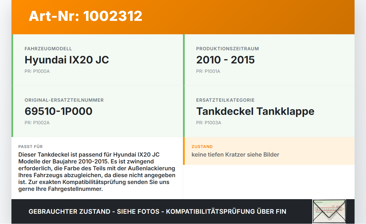 Hyundai IX20 JC 10-15 Tankdeckel Tankklappe PAE Hyundai IX20 JC 10-15 07.02.2013 695101P000 69510-1P000 gebraucht Vorschau 3