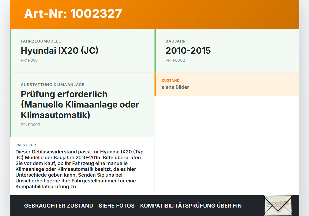 Hyundai IX20 JC 10-15 Widerstand Gebläse Lüfter Hyundai IX20 JC 10-15 07.02.2013 253852H650 gebraucht Vorschau 3
