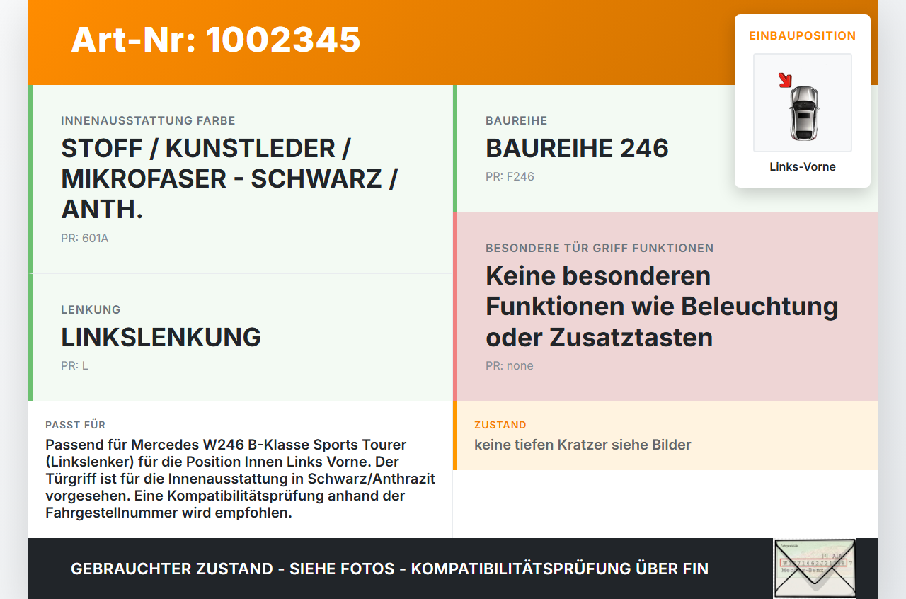 Mercedes W246 B220 11-14 Türgriff Griff Griffmuschel Innen Links Vorne Mercedes W246 B220 11-14 30.04.2013... Vorschau 3