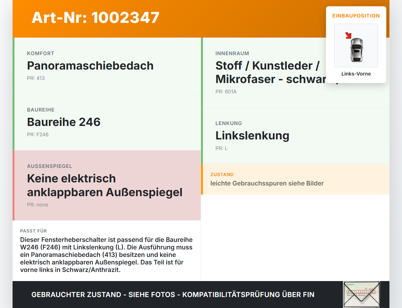 Mercedes W246 B220 11-14 Fensterheberschalter Schalter Links Vorne Mercedes W246 B220 11-14 30.04.2013 A1669054300... Vorschau 3