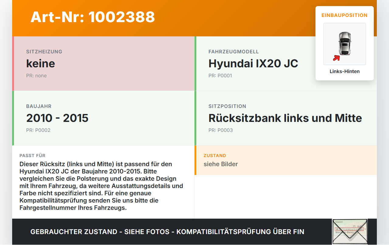 Hyundai IX20 JC 10-15 Sitz Links und Mitte Hinten Hyundai IX20 JC 10-15 07.02.2013 gebraucht Vorschau 3