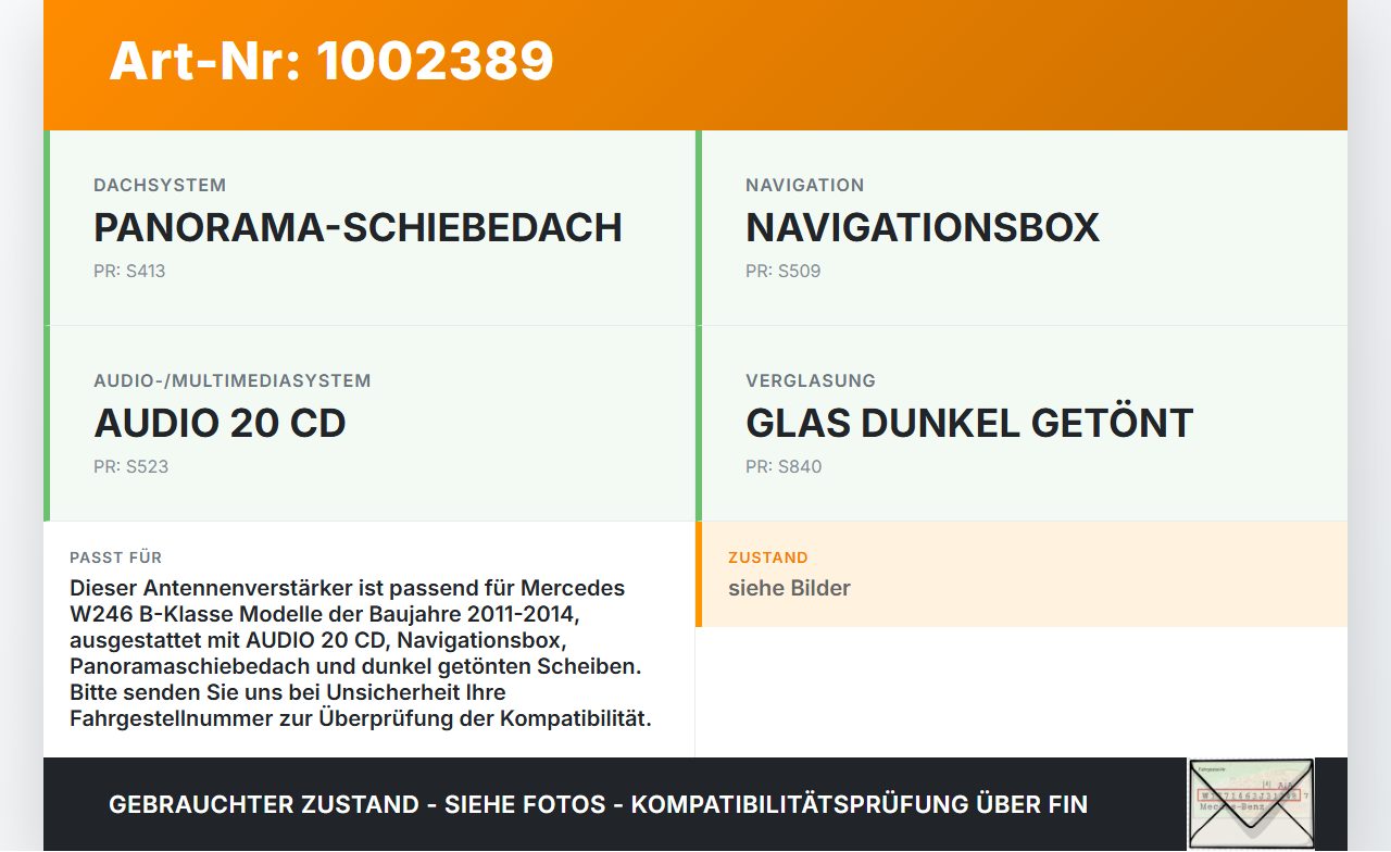 Mercedes W246 B220 11-14 Antennenverstärker Weiche Antenne Mercedes W246 B220 11-14 30.04.2013 A2469051301 gebraucht Vorschau 3