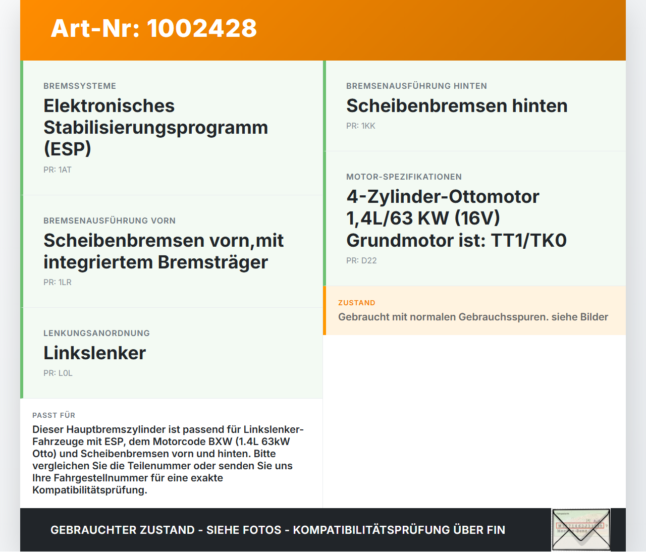 Skoda 5J 06-10 Hauptbremszylinder Bremszylinder Skoda 5J 06-10 11.01.2008 6Q0611019Q gebraucht Vorschau 3