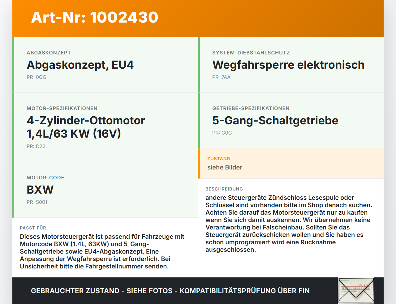 Skoda 5J 06-10 1,4 63KW Motor Steuergerät ECU Motorsteuergerät Skoda 5J 06-10 11.01.2008 03C906024R 6160142202 gebraucht Vorschau 3
