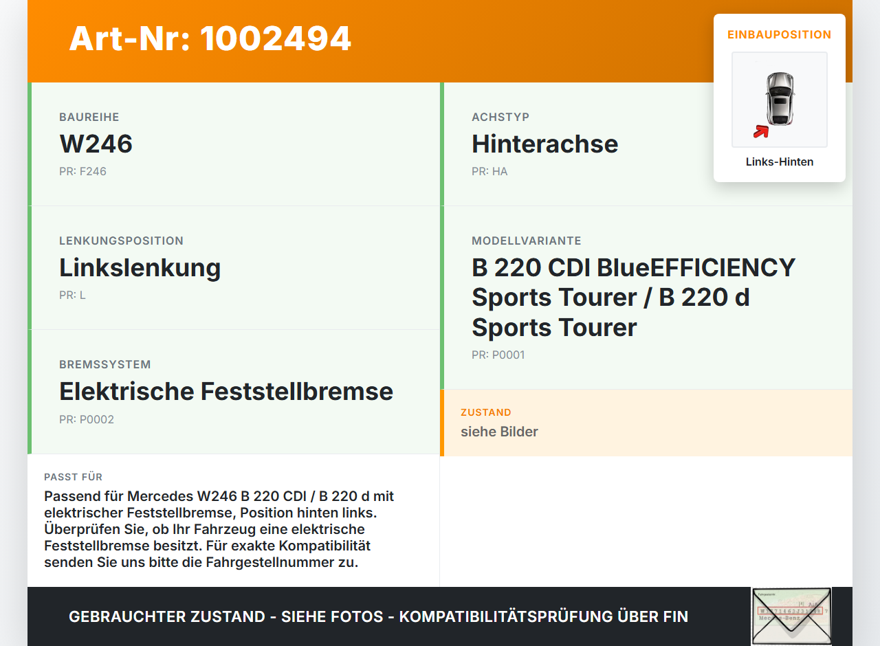 Mercedes W246 B220 11-14 Stellmotor Acutator für Elektr. Feststellbremse Bremssattel Links Hinten Mercedes W246... Vorschau 3