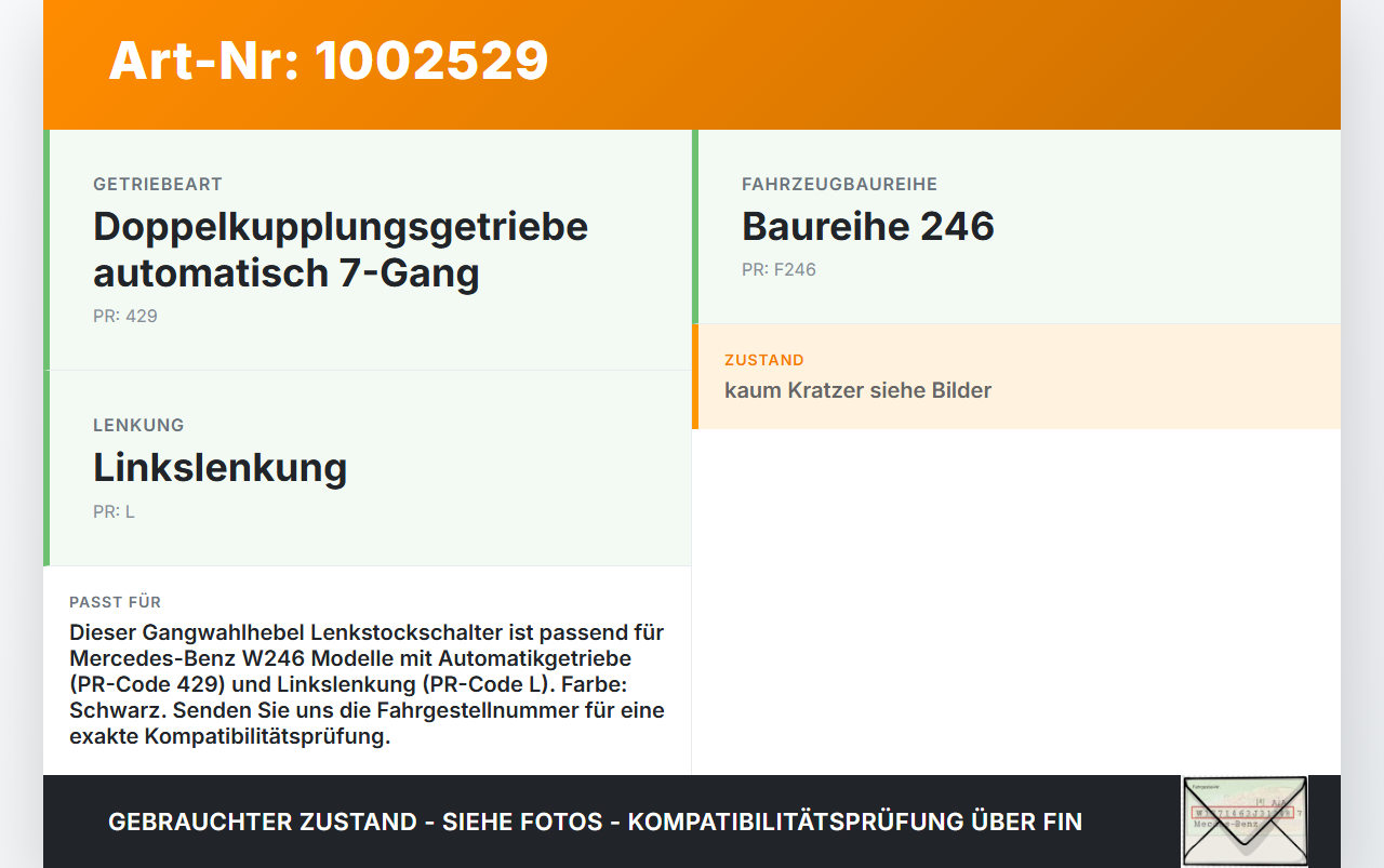 Mercedes W246 B220 11-14 Schalter Gangwahlhebel Lenkstockschalter Mercedes W246 B220 11-14 30.04.2013 A0995450513... Vorschau 3
