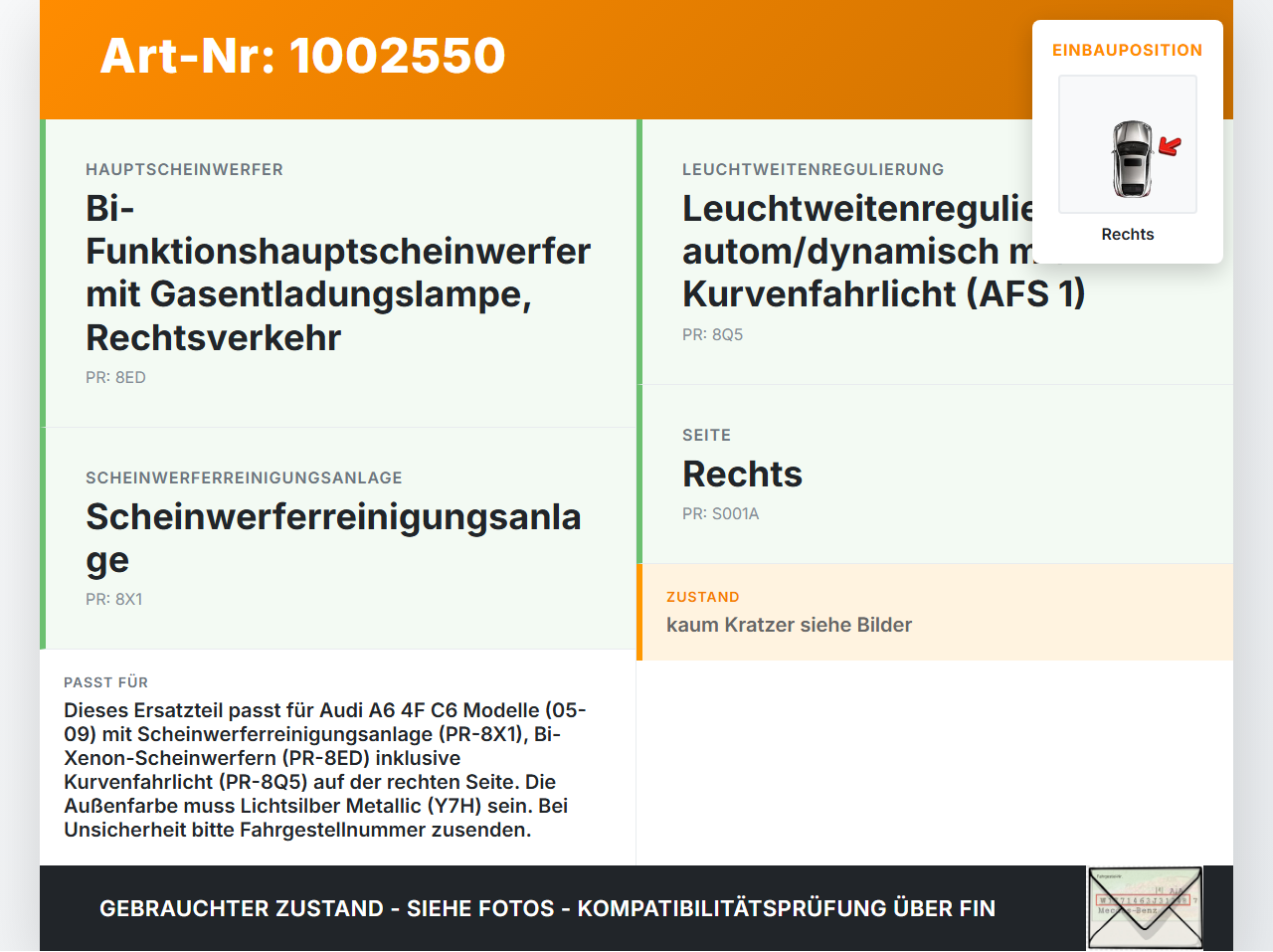 Audi A6 4F C6 05-09 Frontblende Abdeckung f. Scheinwerfer Waschdüse Rechts Audi A6 4F C6 05-09 09.03.2004 4F0955276... Vorschau 3
