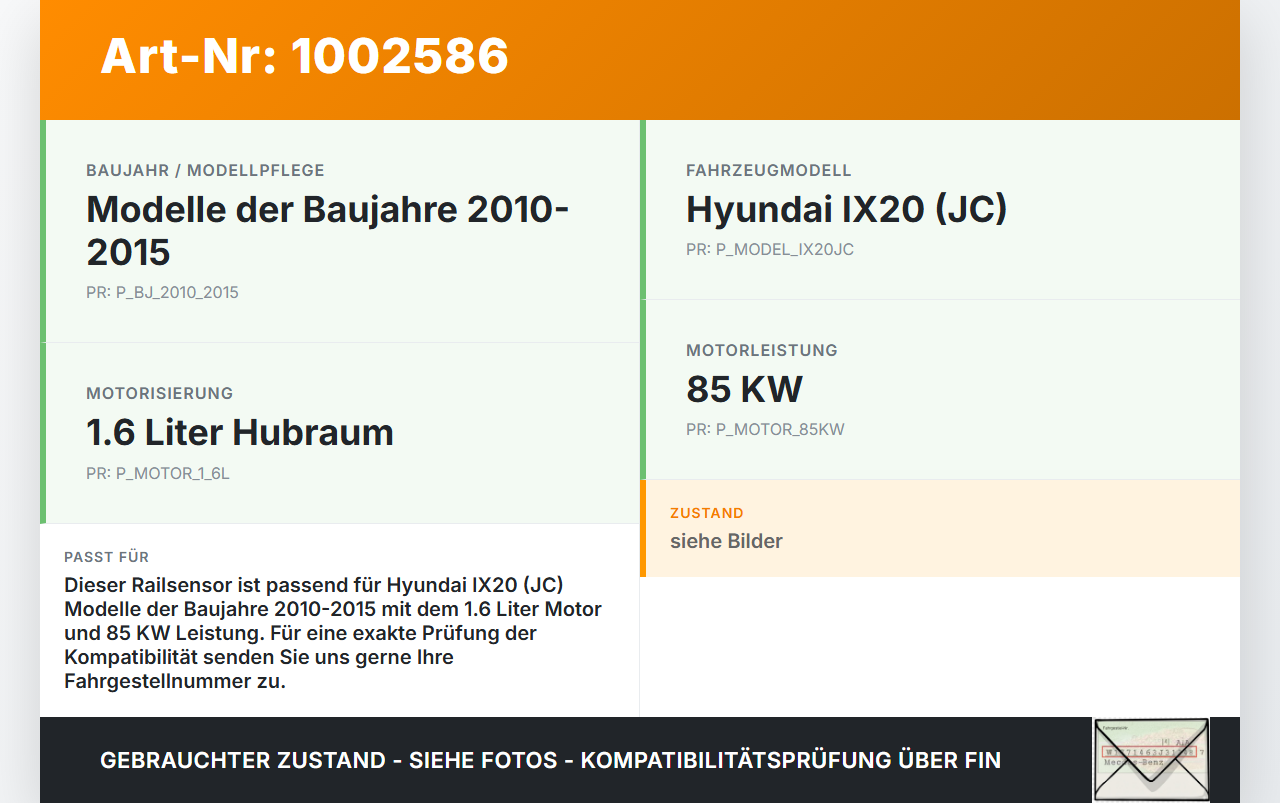 Hyundai IX20 JC 10-15 1,6 85KW Railsensor Drucksensor Kraftstoffdruck Hyundai IX20 JC 10-15 07.02.2013 gebraucht Vorschau 3