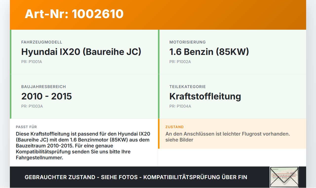 Hyundai IX20 JC 10-15 1,6 85KW Leitung Kraftstoffleitung Hyundai IX20 JC 10-15 07.02.2013 313101P900 gebraucht Vorschau 3
