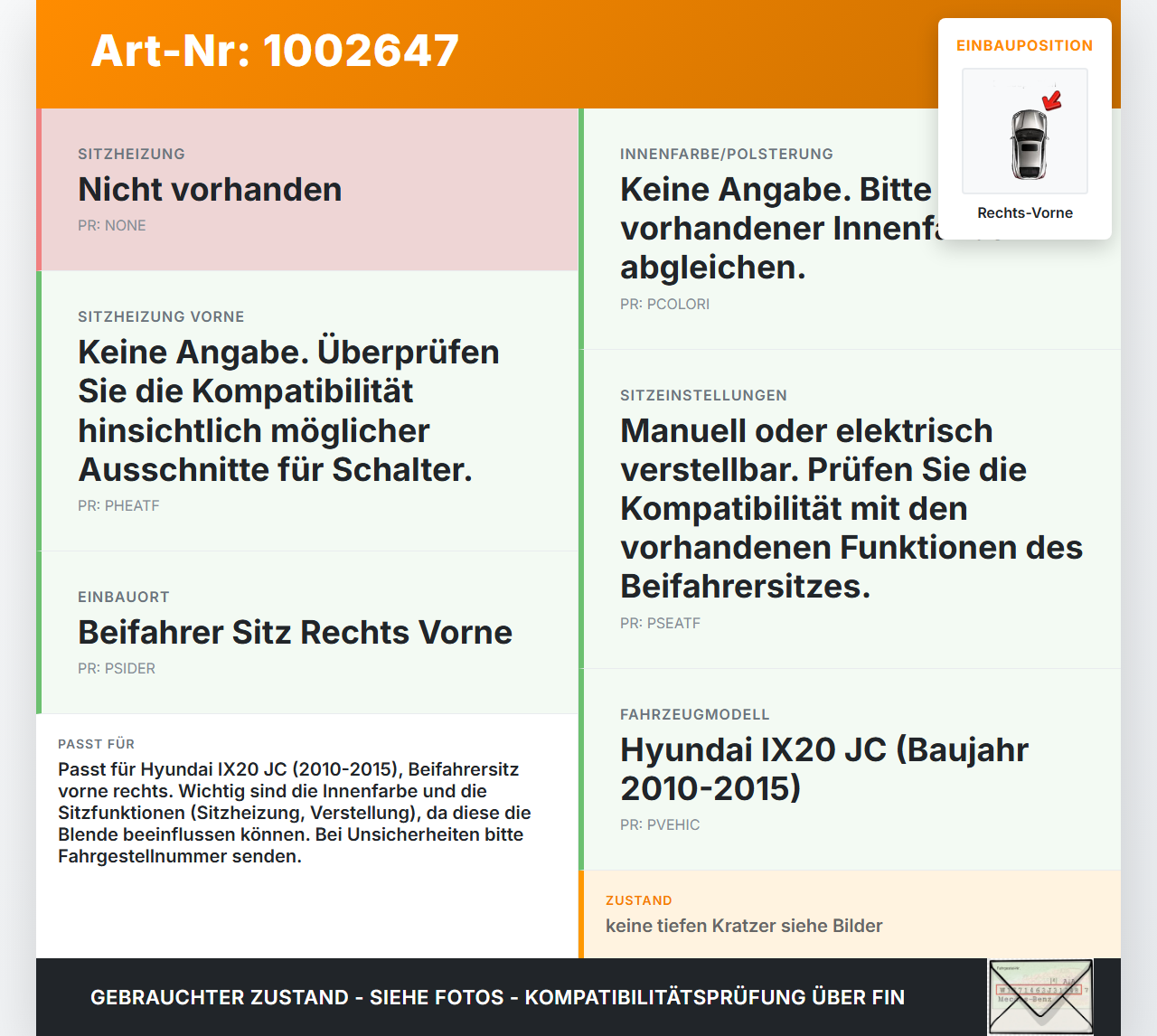 Hyundai IX20 JC 10-15 Blende Verkleidung Seitenverkleidung für Beifahrer Sitz Rechts Vorne Hyundai IX20 JC 10-15... Vorschau 3