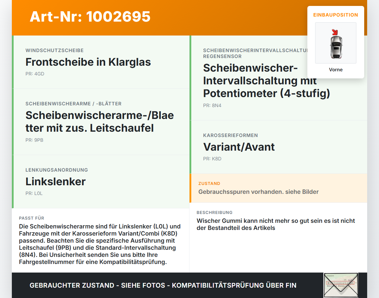 Skoda Fabia 6Y 99-04 2x Scheibenwischer Wischarm Vorne Skoda Fabia 6Y 99-04 16.05.2003 6Y1955409 gebraucht Vorschau 3