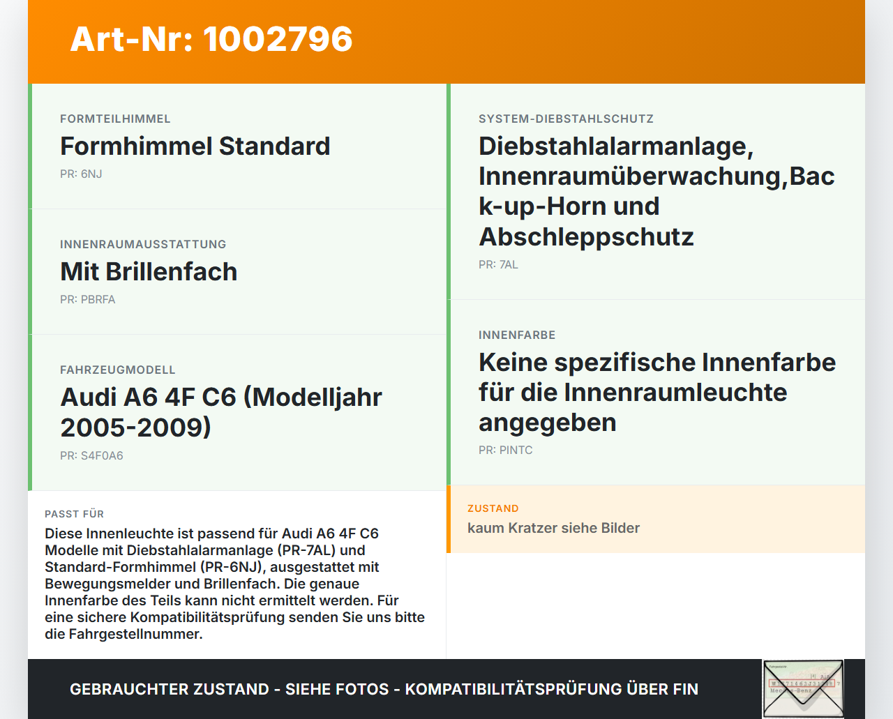 Audi A6 4F C6 05-09 Innenleuchte Innenraumleuchte mit Bewegungsmelder mit Brillenfach Audi A6 4F C6 05-09... Vorschau 3