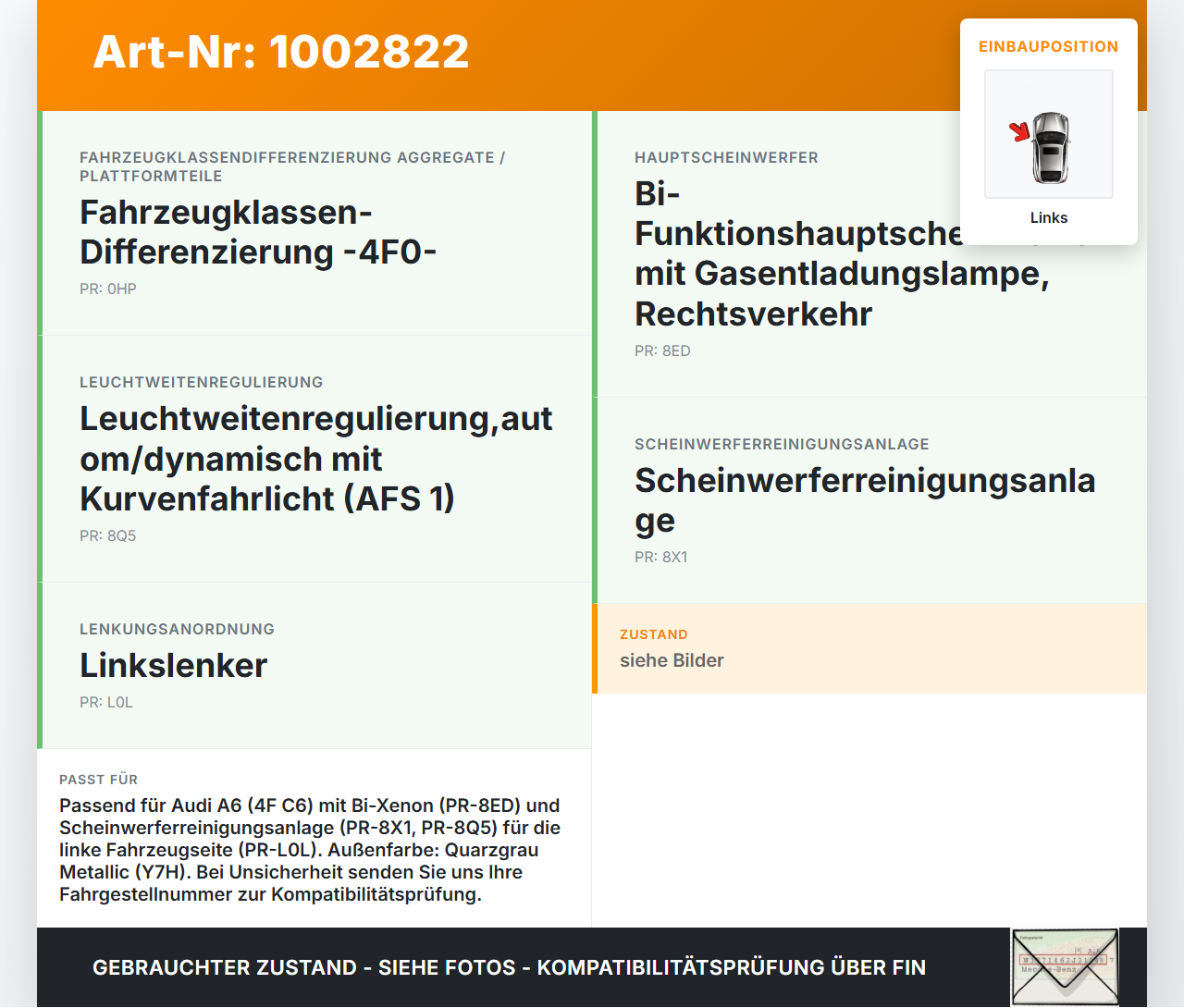 Audi A6 4F C6 05-09 Waschdüse f. Scheinwerfer Links Audi A6 4F C6 05-09 09.03.2004 4F0955101 gebraucht Vorschau 3