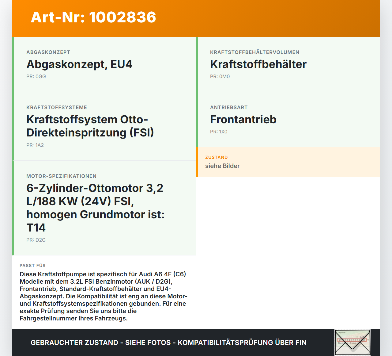 Audi A6 4F C6 05-09 3.2 188KW Kraftstoffpumpe Kraftstoff Förderpumpe Tankgeber Audi A6 4F C6 05-09 09.03.2004... Vorschau 3