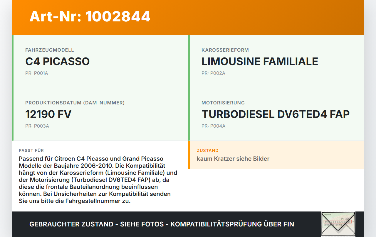Citroen C4 Grand Picasso 06-10 Wasserabweiser Abdeckung für Schlossträger Citroen C4 Grand Picasso 06-10 12.04.2010... Vorschau 3