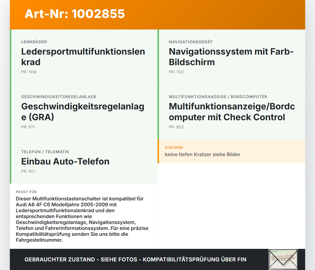 Audi A6 4F C6 05-09 Lenkradschalter Multifunktionstasten Lenkrad Schalter Audi A6 4F C6 05-09 09.03.2004 4F0951527F... Vorschau 3