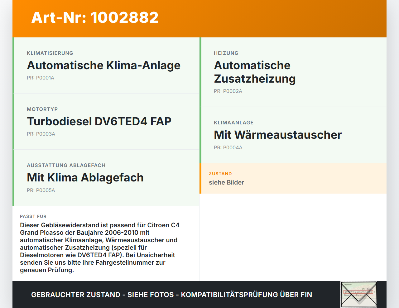 Citroen C4 Grand Picasso 06-10 Widerstand Gebläse Lüfter Citroen C4 Grand Picasso 06-10 12.04.2010 A.430.014.00... Vorschau 3